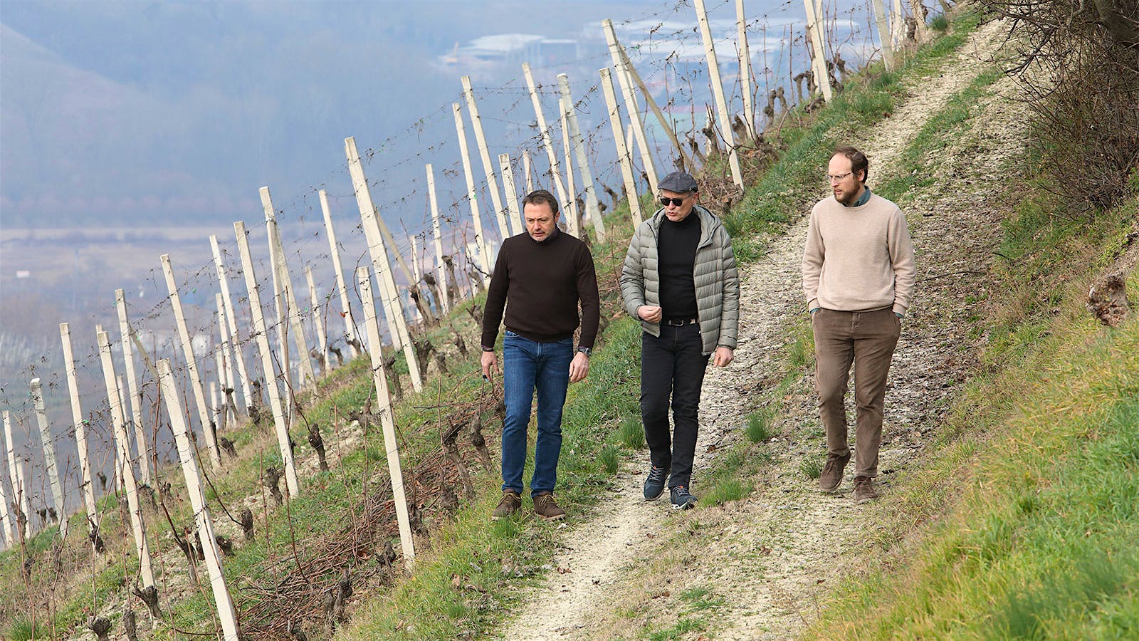 The Pasquero-Elia family walking through their Serraboella vineyard